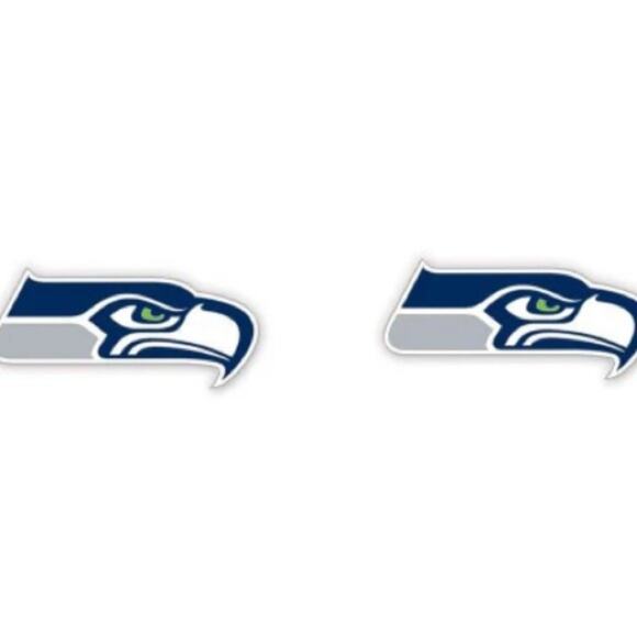 Seattle Seahawks Team Stud Earrings Silver Blue Enamel Football NFL Fan Logo - Picture 1 of 7